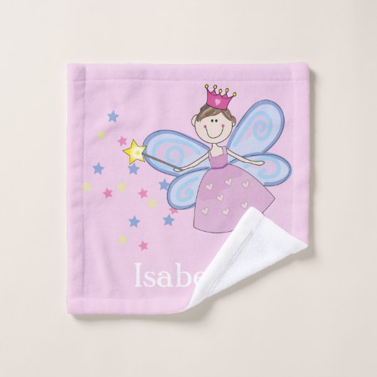 Cute roze paarse blauwe fee cartoon gepersonalisee washandje (Wasdoekje)