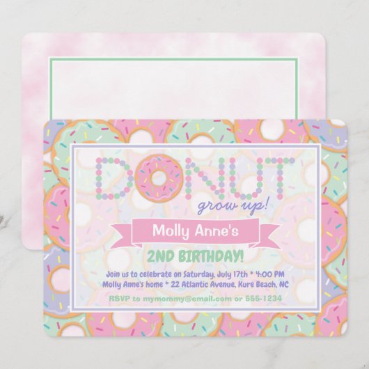 Cute Roze & Paarse Donut Groei Op Verjaardag Kaart (Voorkant / Achterkant)