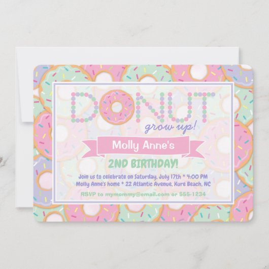 Cute Roze & Paarse Donut Groei Op Verjaardag Kaart (Voorkant)