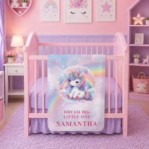Cute Roze Paarse Eenhoorn Meisje Verjaardag Baby D Fleece Deken