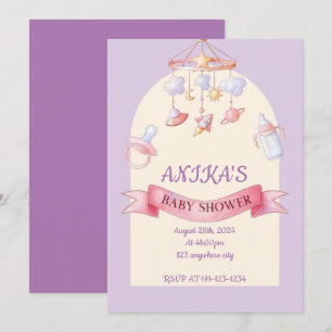 Cute roze paarse meisje baby shower  kaart