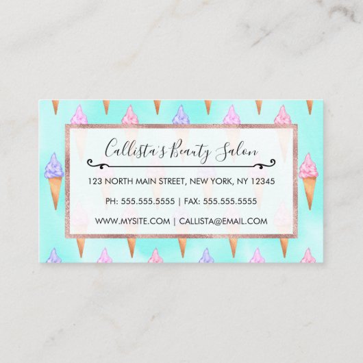 Cute roze Paarse Summer Ice Cream Cones Waterverf Afsprakenkaartje (Achterkant)