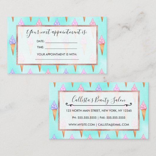 Cute roze Paarse Summer Ice Cream Cones Waterverf Afsprakenkaartje (Voorkant / Achterkant)