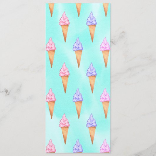 Cute roze Paarse Summer Ice Cream Cones Waterverf Menu (Achterkant)