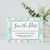 Cute roze Paarse Summer Ice Cream Cones Waterverf Save The Date (Staand voorkant)