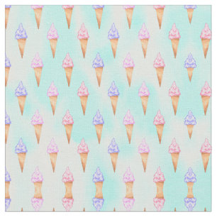 Cute roze Paarse Summer Ice Cream Cones Waterverf Stof