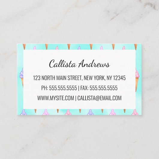 Cute roze Paarse Summer Ice Cream Cones Waterverf Visitekaartje (Achterkant)