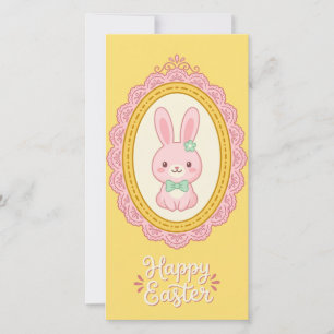 Cute Roze Paashaas Portret  Feestdagenkaart