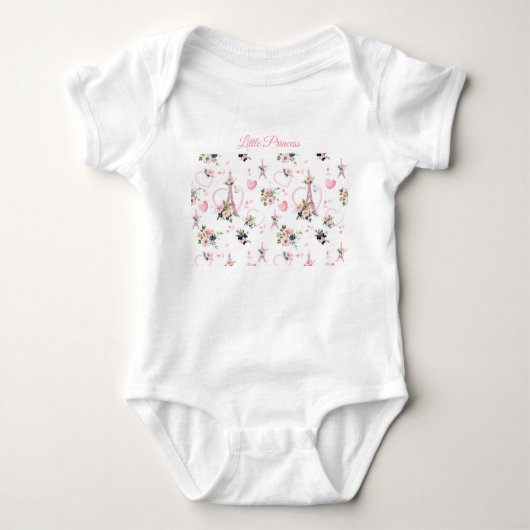 Cute Roze Parijse Bloem Baby Body Romper (Voorkant)
