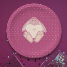 Cute Roze Pastel Baby Konijn 1e Verjaardagsfeestje Papieren Bordje