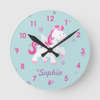 Cute roze, persoonlijk aangepast, Magical Unicorn  Ronde Klok