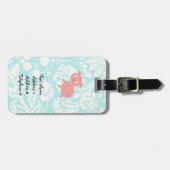 Cute roze pig; Blauwgroen schade Bagagelabel (Voorkant horizontaal)