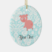 Cute roze pig; Blauwgroen schade Keramisch Ornament (Rechts)