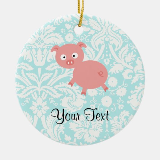 Cute roze pig; Blauwgroen schade Keramisch Ornament (Voorkant)
