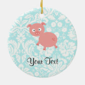 Cute roze pig; Blauwgroen schade Keramisch Ornament (Achterkant)