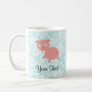 Cute roze pig; Blauwgroen schade Koffiemok