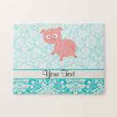 Cute roze pig; Blauwgroen schade Legpuzzel (Horizontaal)