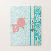 Cute roze pig; Blauwgroen schade Legpuzzel (Verticaal)