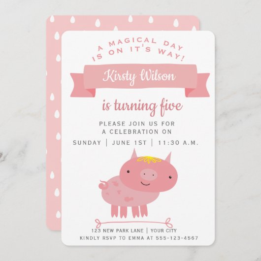 Cute roze piglet | Kinderen van Birthday Kaart (Voorkant / Achterkant)