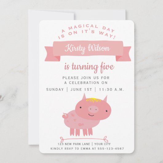 Cute roze piglet | Kinderen van Birthday Kaart (Voorkant)