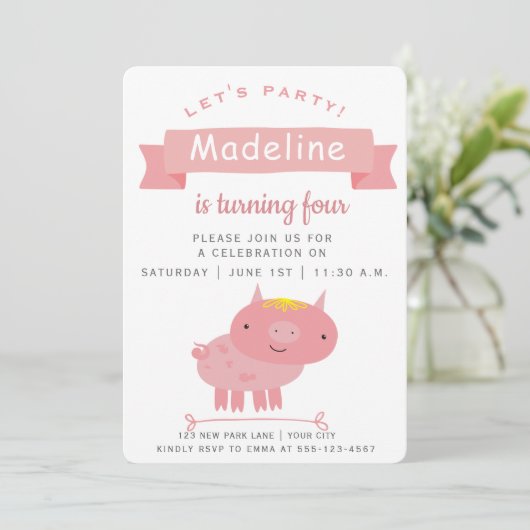 Cute roze piglet | Kinderen van Birthday Kaart (Staand voorkant)
