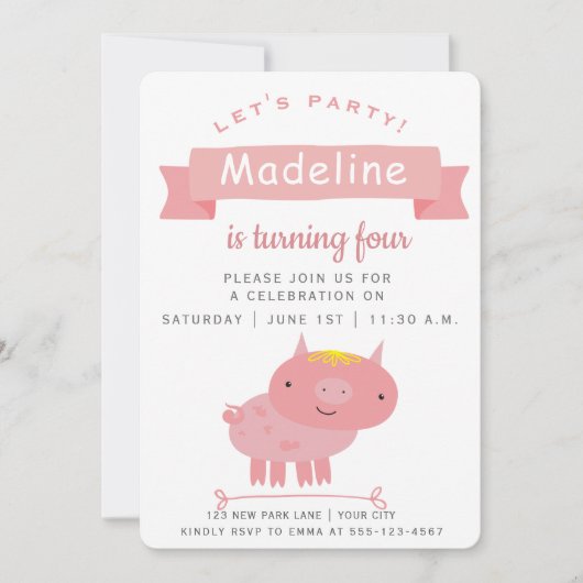 Cute roze piglet | Kinderen van Birthday Kaart (Voorkant)
