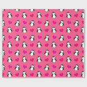 Cute roze pinguïn harten patroon cadeaupapier (Vlak)