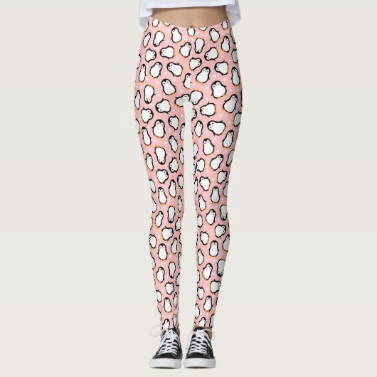 Cute roze pinguïn patroon leggings (Voorkant)