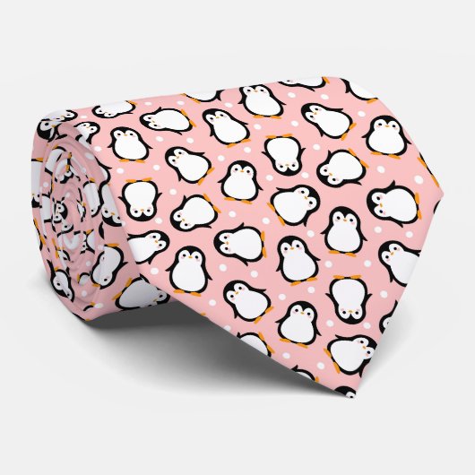 Cute roze pinguïn patroon stropdas (Opgerold)