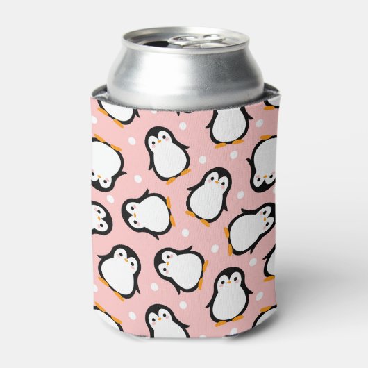 Cute roze pinguïnpatroon blikjeskoeler (Blikje Voorkant)