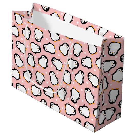 Cute roze pinguïnpatroon groot cadeauzakje (Voorkant Gekanteld)