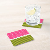 Cute roze poka Dot Green Stripes Pattern Kartonnen Onderzetters (Insitu)