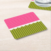 Cute roze poka Dot Green Stripes Pattern Kartonnen Onderzetters (Schuin)