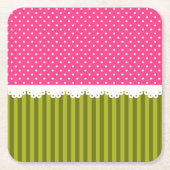 Cute roze poka Dot Green Stripes Pattern Kartonnen Onderzetters (Voorkant)