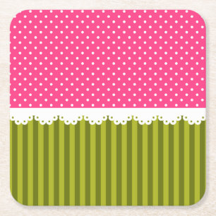 Cute roze poka Dot Green Stripes Pattern Kartonnen Onderzetters