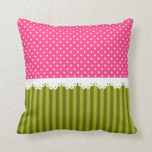 Cute roze poka Dot Green Stripes Pattern Kussen