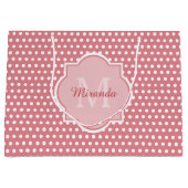 Cute roze poka dots met monogram en naam groot cadeauzakje (Voorkant)