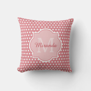 Cute roze poka dots met monogram en naam kussen