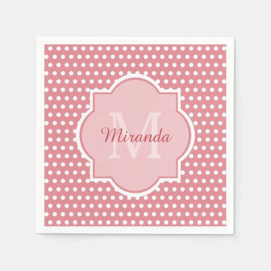Cute roze poka dots met monogram en naam servetten (Voorkant)