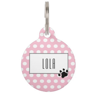 Cute roze polka dot paw print huisdierpenning