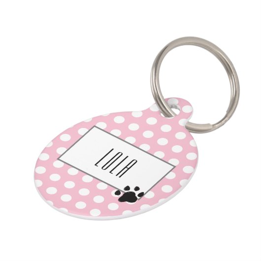 Cute roze polka dot paw print huisdierpenning (Zijkant)