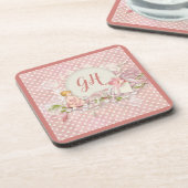 Cute & Roze Polka Dots Girly Monogramed Bier Onderzetter (Linkerzijde)