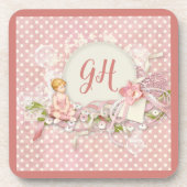 Cute &  Roze Polka Dots Girly Monogramed Bier Onderzetter (Voorkant)
