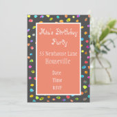 Cute roze polka stip art party kaart (Staand voorkant)