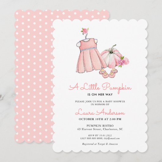 Cute roze pomkin Girl Baby shower Kaart (Voorkant / Achterkant)