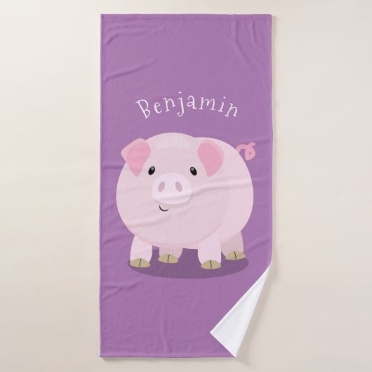 Cute roze pot bellied pig cartoon illustratie bad handdoek (Badhanddoek)