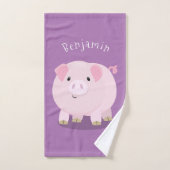 Cute roze pot bellied pig cartoon illustratie bad handdoek (Handdoek)