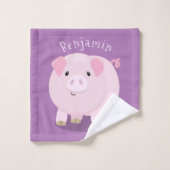 Cute roze pot bellied pig cartoon illustratie bad handdoek (Wasdoekje)