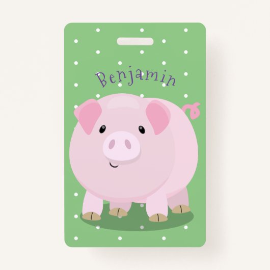 Cute roze pot bellied pig cartoon illustratie badge (Voorkant)