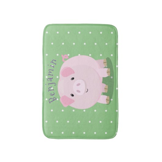 Cute roze pot bellied pig cartoon illustratie badmat (Voorkant Verticaal)